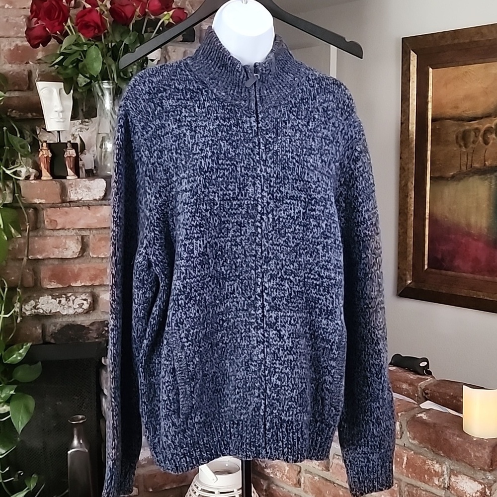 Vintage L.L. Bean Lambswool Full-Zip Sweater – Blue Heather – Size L